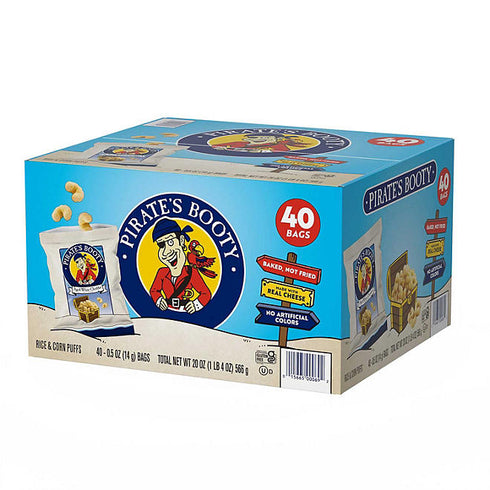 Pirate's Booty Aged White Cheddar Puffs, 0.5 oz, 40 Pack - Single-Serve Packs